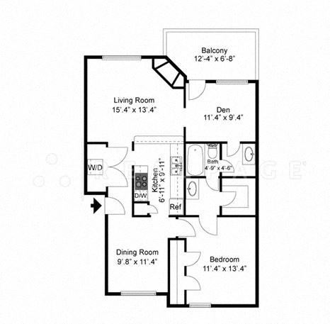 One Bedroom One Bath 989 Square Feet